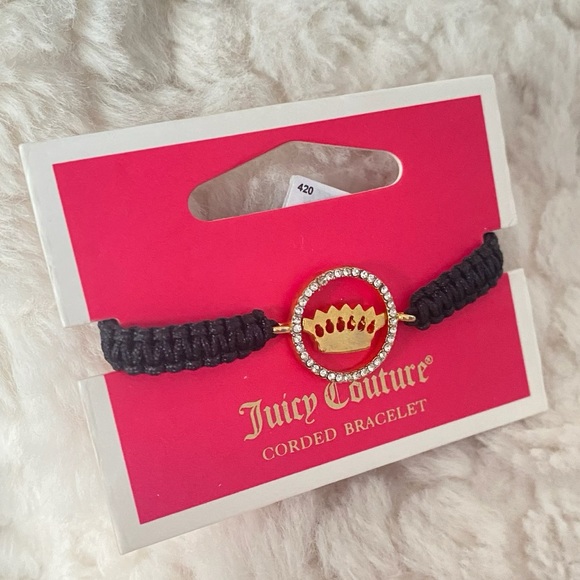 Juicy Couture Black Rope Gold Tone Crown Friendship Adjustable Bracelet NWT - Picture 8 of 11